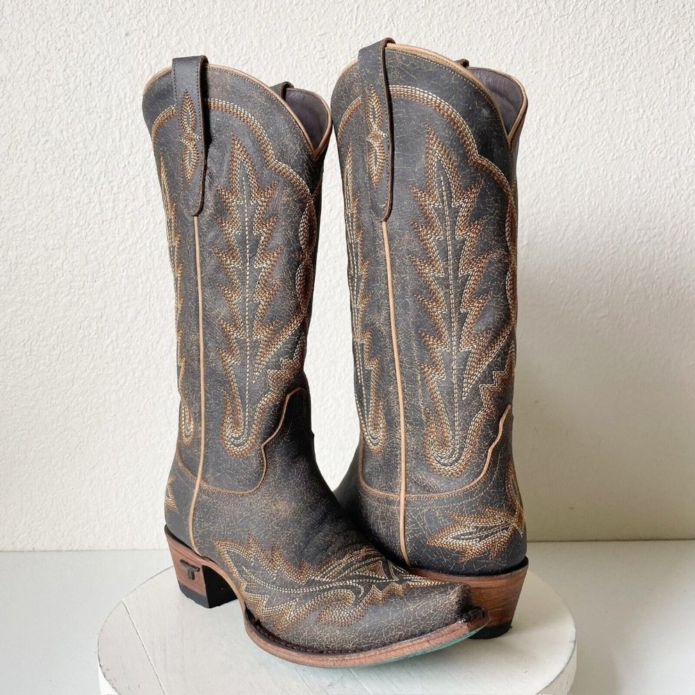 Lane Boots LEXINGTON Womens 7.5 Brown Snip Toe Stitched Western Cowboy Fashion